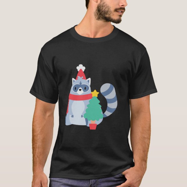 T-shirt Vilain Raccoon de Noël Père Noël Xmas Tree mignonn (Devant)