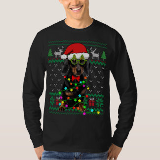 T-shirt Vilaine lumière de Noël Dachshund Chien Chien Chie