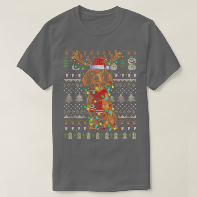 T-shirt Vilaine lumière de Noël Dachshund Chien Chien Chie (Design devant)