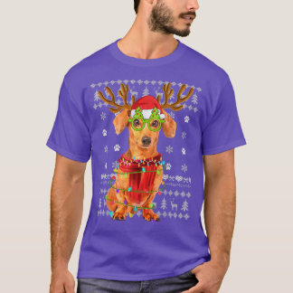 T-shirt Vilaine lumière de Noël Dachshund Chien Chien Chie