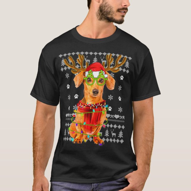 T-shirt Vilaine lumière de Noël Dachshund Chien Chien Chie (Devant)