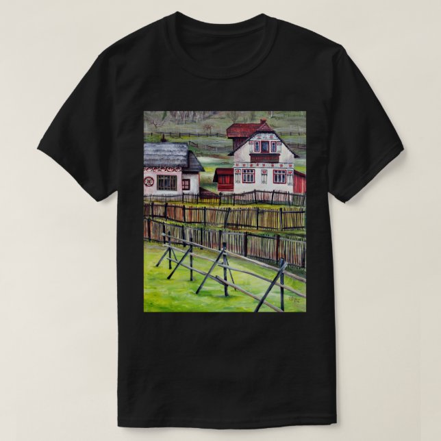 T-shirt Village de Transylvanie, Peinture des paysages rou (Design devant)