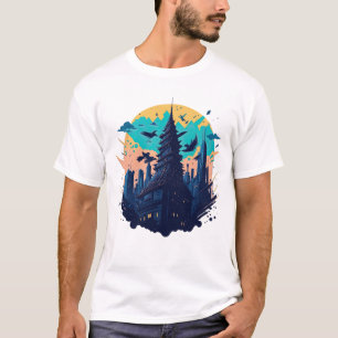 T-shirt Ville colorée Cyberpunk en Aquarelle