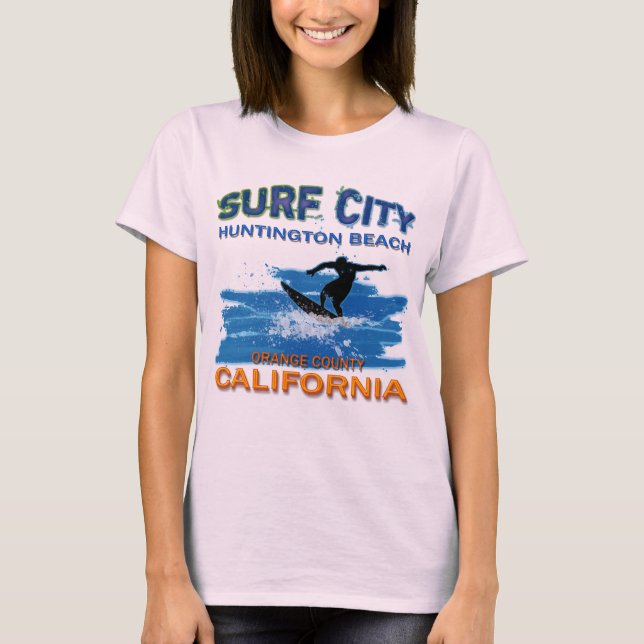T-SHIRT VILLE HUNTINGTON BEACH DE SURF (Devant)
