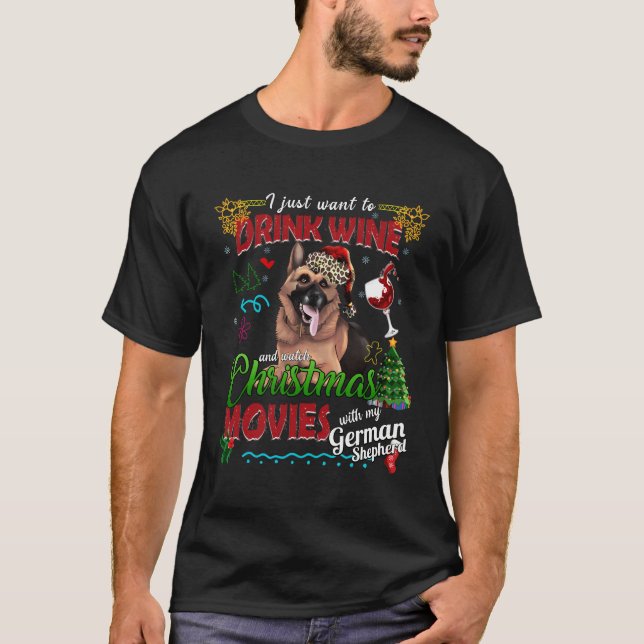 T-shirt Vin À Boire Regarder Les Films De Noël Avec Mon Al (Devant)