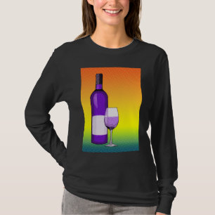 T-shirt vin comique demi-ton verre et bouteille