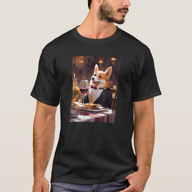 T-shirt Vin de Corgi Boisson Chien Drôle (Devant)