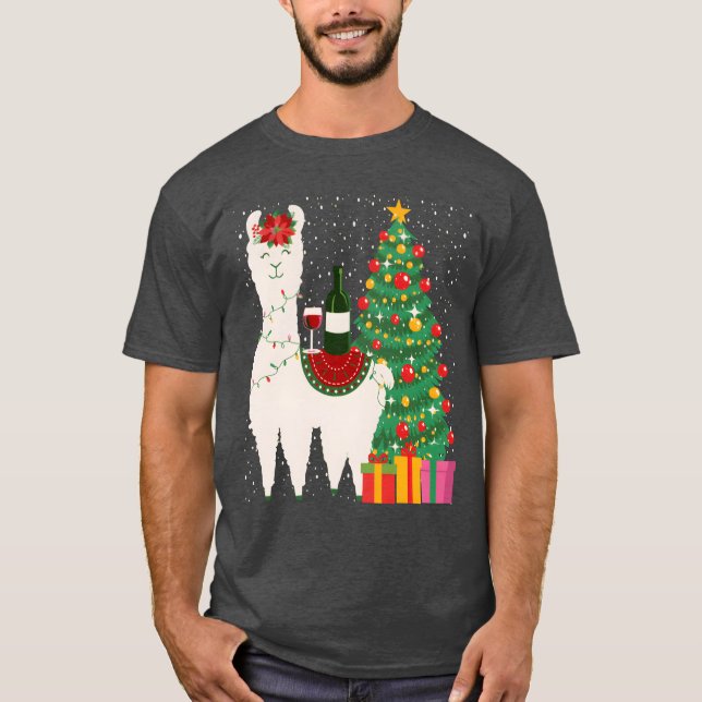 T-shirt Vin de Noël Llama Noël Femmes Hommes Famille (Devant)
