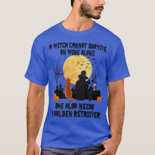 T-shirt Vin De Sorcière Et Chien D'Or Retriever Hallowee D