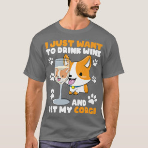 T-shirt Vin drôle et amateur de chiots Corgi buveur d'alco