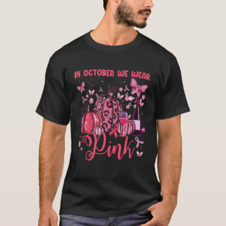 T-shirt Vin En Octobre Nous Portons Citrouille Rose Cancer