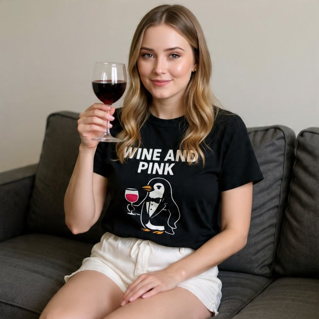 T-shirt Vin Et Manchot Rose (Créateur téléchargé)