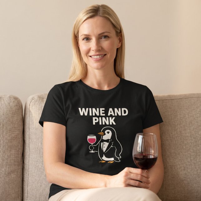 T-shirt Vin Et Manchot Rose (Créateur téléchargé)