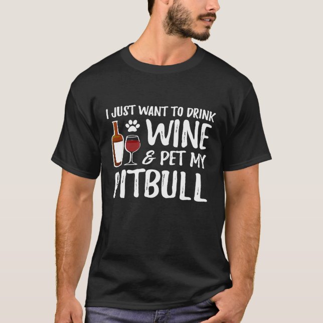 T-shirt Vin et Pitbull pour maman de chien Pitbull (Devant)
