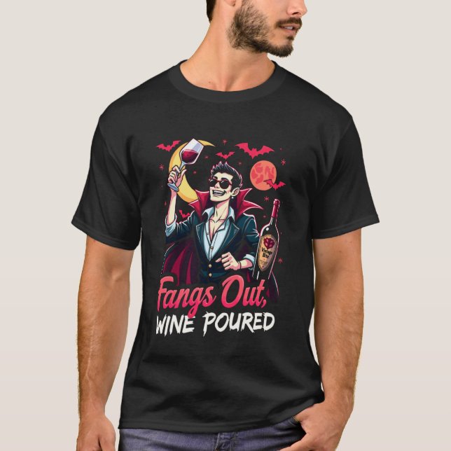 T-shirt Vin Fangs Out Versé Drôle Vin Halloween (Devant)