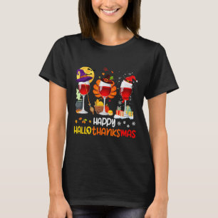 T-shirt Vin Halloween Thanksgiving Noël Joyeux Hallot