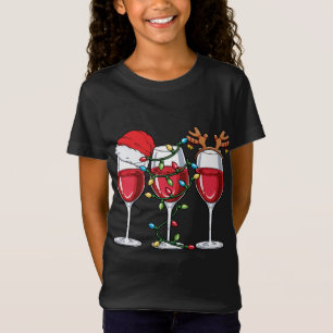 T-Shirt Vin Noël Santa Chapeau Noël Lumières Reindeer Antl