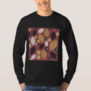 T-shirt Vin Noir Rouge Saffron Feuilles Et Fleurs