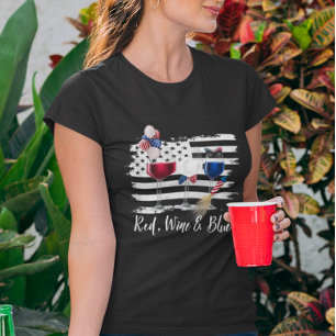 T-shirt Vin rouge Bleu 4 juillet Drapeau de l'Indépendance
