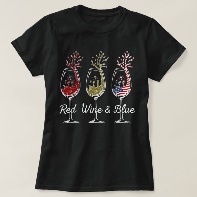 T-shirt Vin Rouge Et Vin 4 juillet Bleu Rouge Blanc Bleu (Design devant)