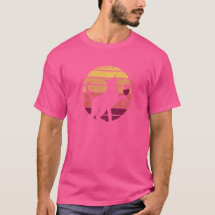 T-shirt Vin Sunset Rétro Pour Femmes Chat Filles Nuit