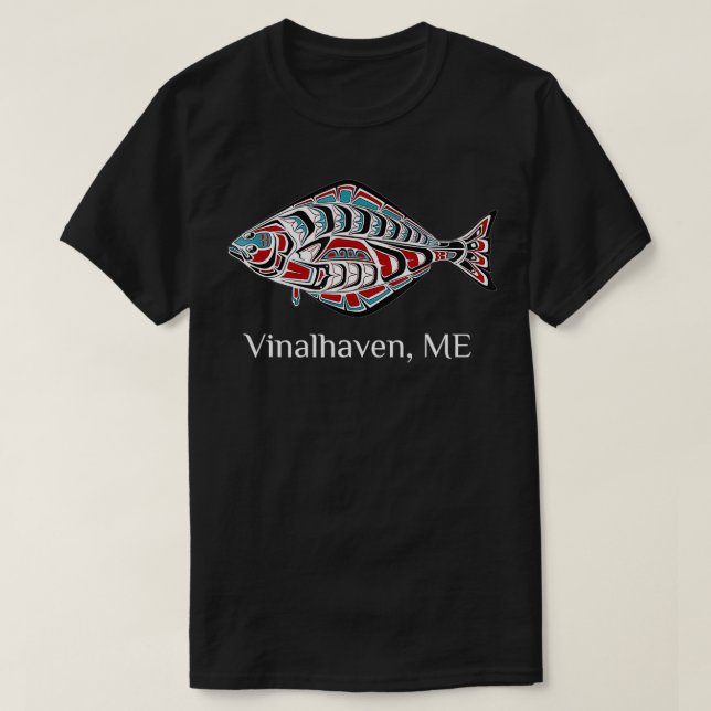 T-shirt Vinalhaven Maine Coast Halibut Pêcheur amérindien (Design devant)