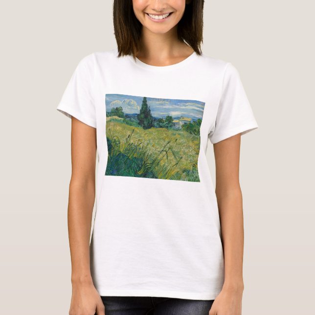 T-shirt Vincent Van Gogh, champ de blé vert avec Cypress (Devant)
