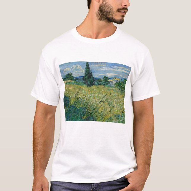 T-shirt Vincent Van Gogh, champ de blé vert avec Cypress (Devant)