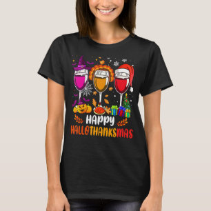 T-shirt Vins Verre Thankgiving Drôle Hallothanksmas heureu