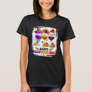 T-shirt Vins Verre Thankgiving Joyeux Hallothanksmas