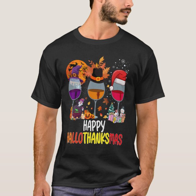 T-shirt Vins Verre Thankgiving Joyeux Hallothanksmas 2 (Devant)