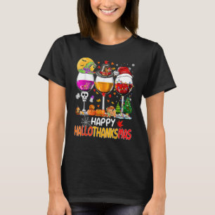 T-shirt Vins Verre Thankgiving Joyeux Hallothanksmas 9