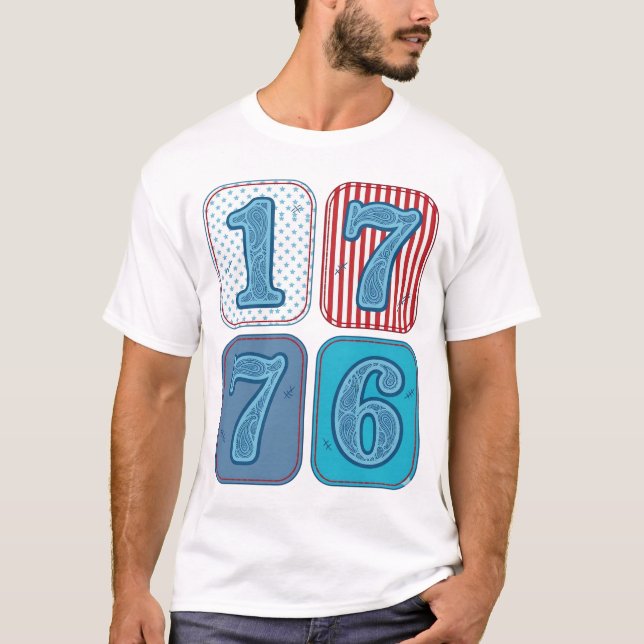 T-shirt Vintage 1776 Patchwork Patriotique (Devant)