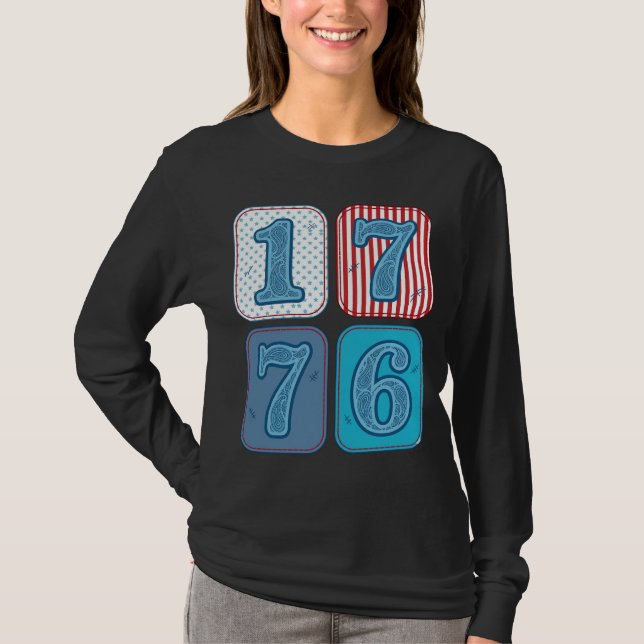 T-shirt Vintage 1776 Patchwork Patriotique (Devant)