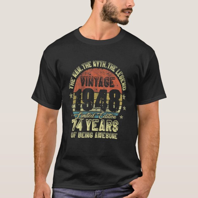 T-shirt Vintage 1948 74 Ans 74e Anniversaire (Devant)