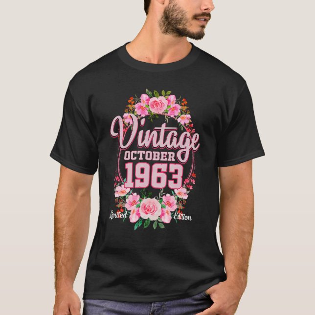 T-shirt Vintage 1963 Fleurs 59 Anniversaire (Devant)