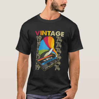 T-shirt Vintage 1974 Musique Cassette 46E Cadeaux D'Annive