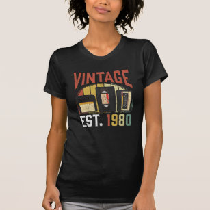 T-shirt Vintage 1980 Cassette de naissance Ancien musicien