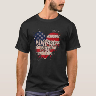 T-shirt Vintage 1980 États-Unis Année de naissance Cœur Ré