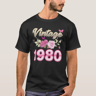 T-shirt Vintage 1980 Fleur Rose 42 Ans 42E Birthda