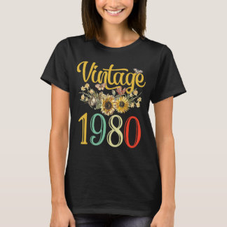 T-shirt Vintage 1980 Fleurs d'anniversaire drôles et fanta