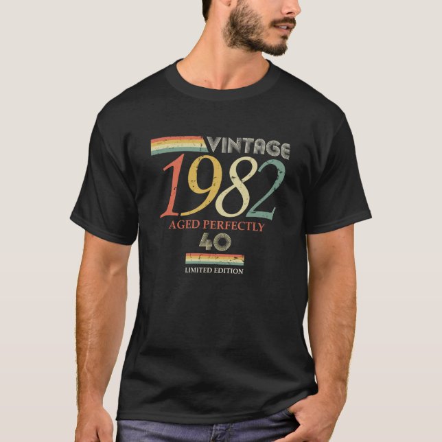 T-shirt Vintage 1982, 40th Birthday Aged Perfectly (Devant)