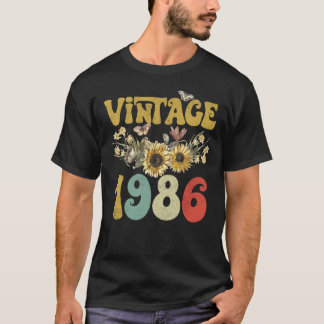 T-shirt Vintage 1986 Papillon tournesol Rétro Super 37e