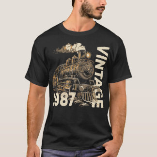 T-shirt Vintage 1987 Steampunk Steam Train Locomotive 37e