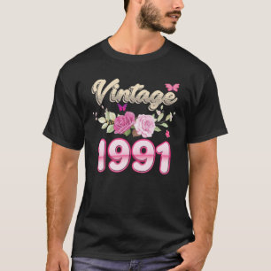 T-shirt Vintage 1991 Fleur Rose 31 Ans 31 St Birthda