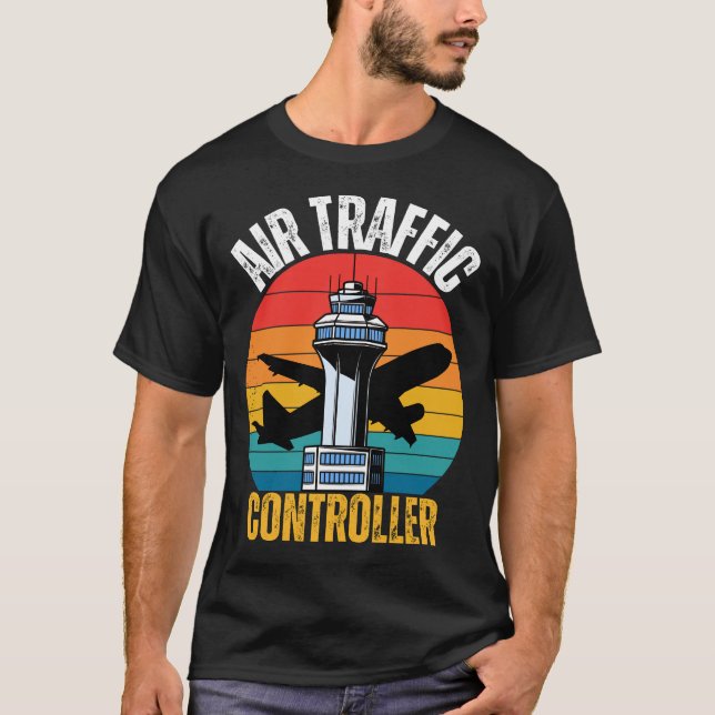 T-shirt Vintage Air Traffic Controller Retro Sunset (Devant)