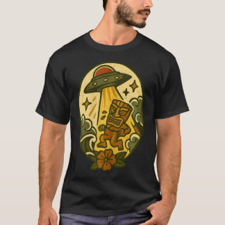 T-shirt Vintage Alien Ufo Beam Up Tiki Totem Retro Tattoo
