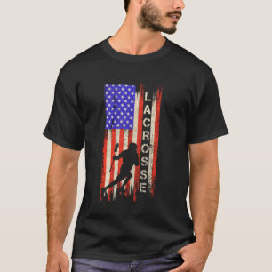 T-shirt Vintage Américaine Drapeau Lacrosse Joueur Team Si
