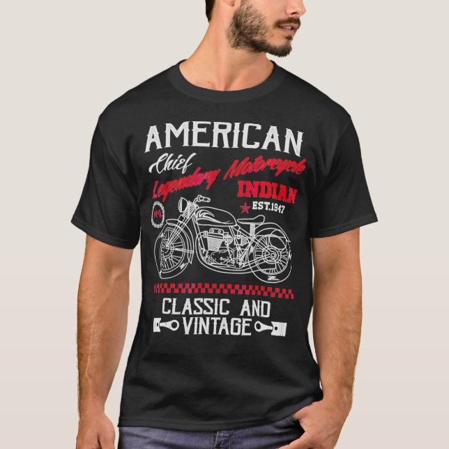 T-shirt Vintage American Motorcycle Indian old bikers (Devant)