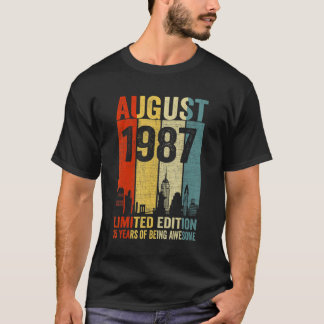 T-shirt Vintage août 1987 35 Anniversaire 35 Anniversaire 